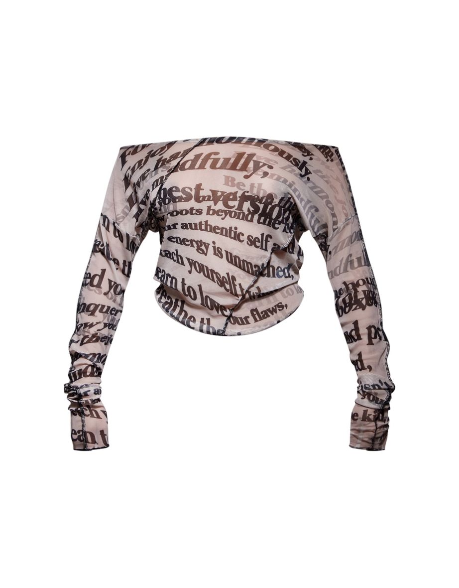 Stone Abstract Print Bardot Lettuce Hem Top - 4