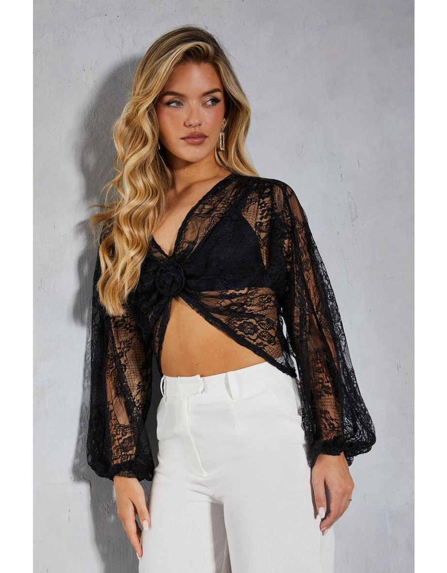 Lace Balloon Sleeve Corsage Blouse - 3