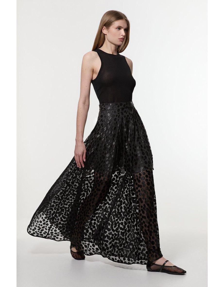 Polka Dot Devoure Front Split Maxi Prom Skirt