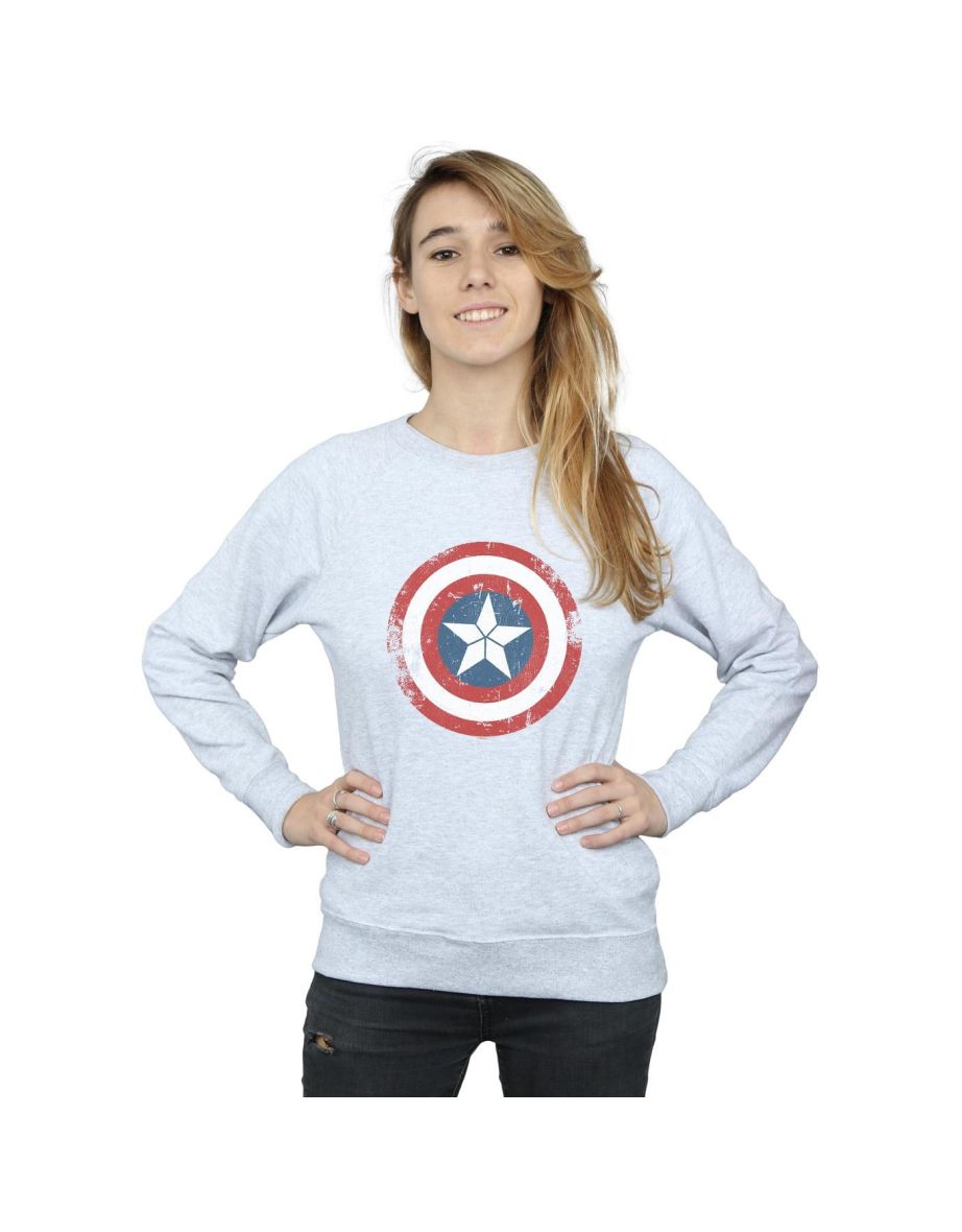 Marvel Womens/Ladies Captain America Civil War Distressed Shield Sweatshirt - Sports Grey