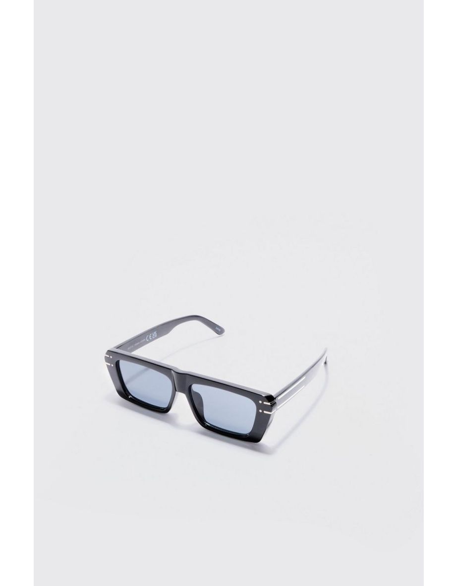 Rectangular Metal Frame Sunglasses In Black - black