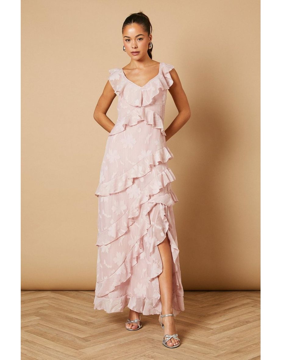 Ruffle Jacquard Print Maxi Dress