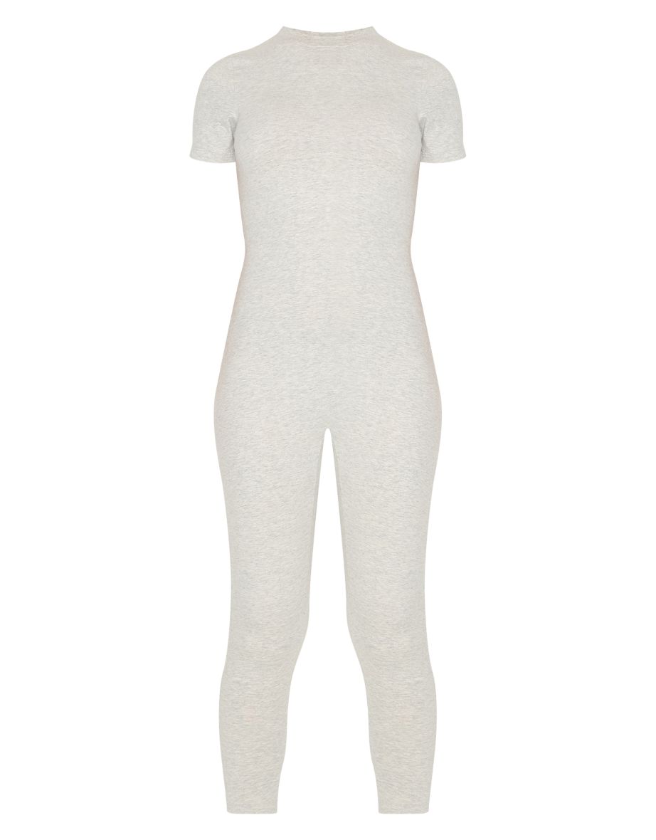 Petite Grey Marl Short Sleeve Sculp Unitard - 4