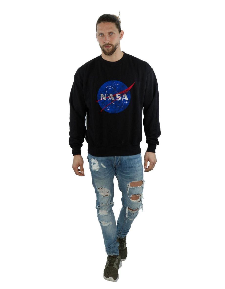 NASA Mens Classic Insignia Logo Distressed Cotton Sweatshirt - Black - 3