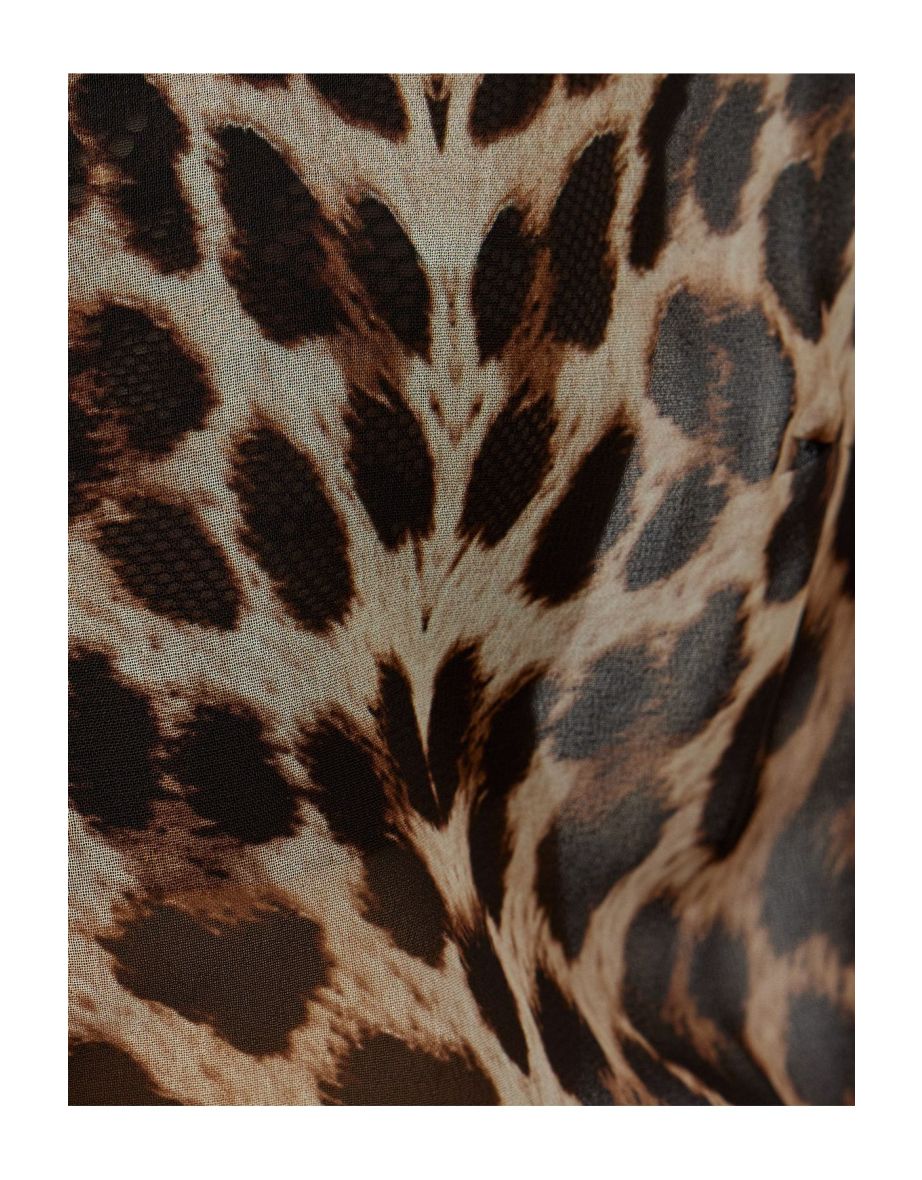 Front Tie Bow Detailed Transparent Tulle Leopard Patterned Blouse - 5
