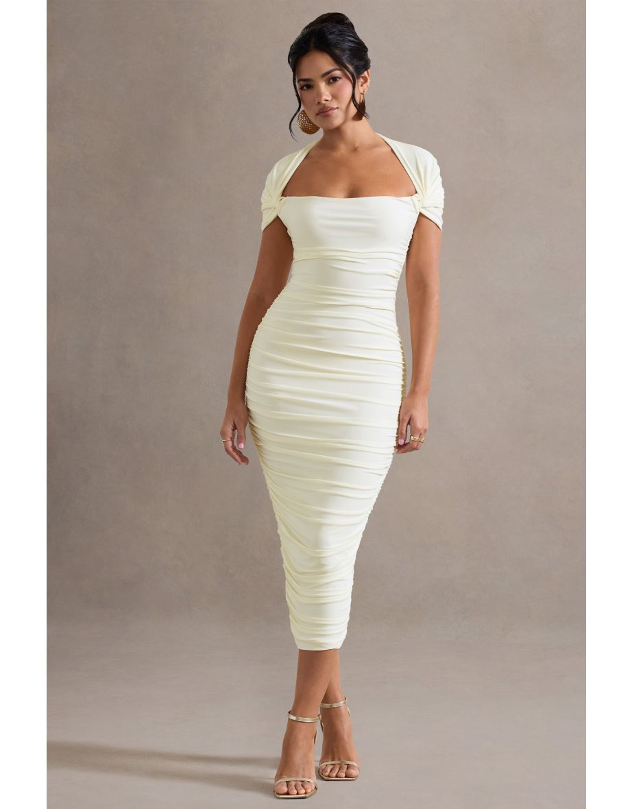 Paxos | Ecru Ruched Short-Sleeve Midaxi Dress