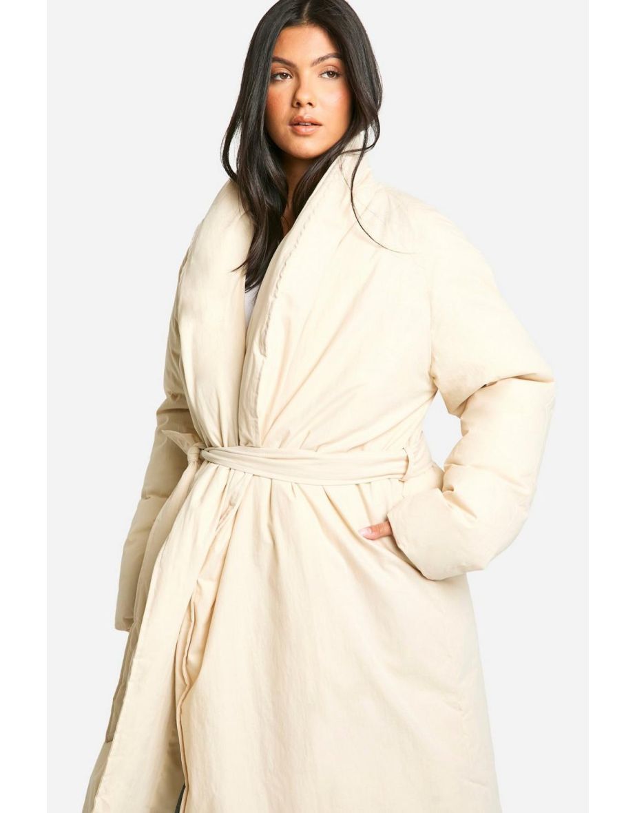 Maternity Belted Duvet Puffer Coat - cream - 3