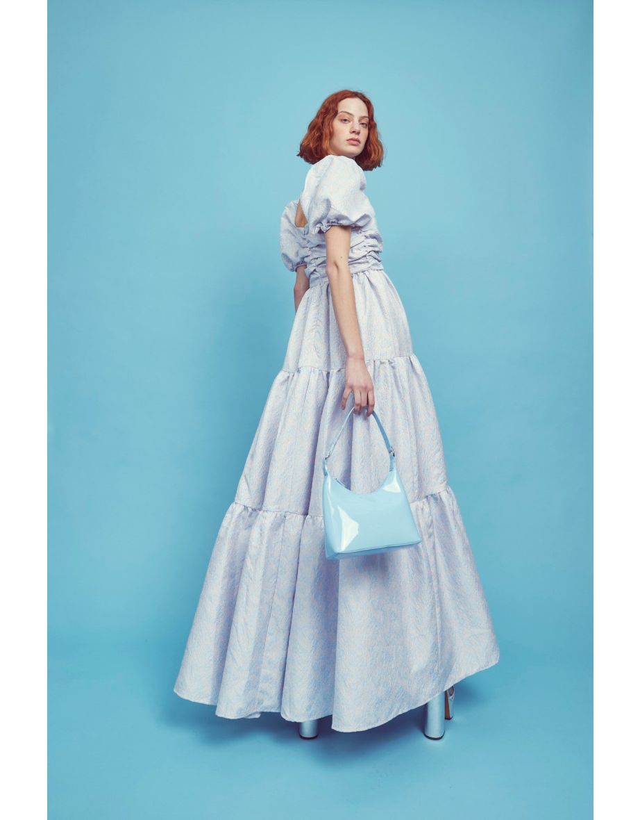 Zara Ruched Bodice Maxi Dress - Blue Daisies