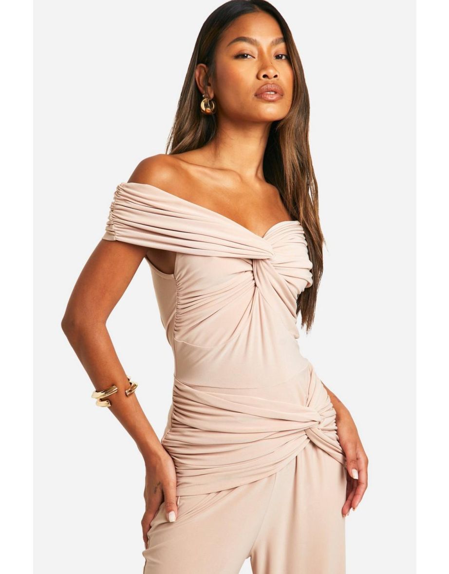 Double Slinky Knot Front Jumpsuit - stone - 3