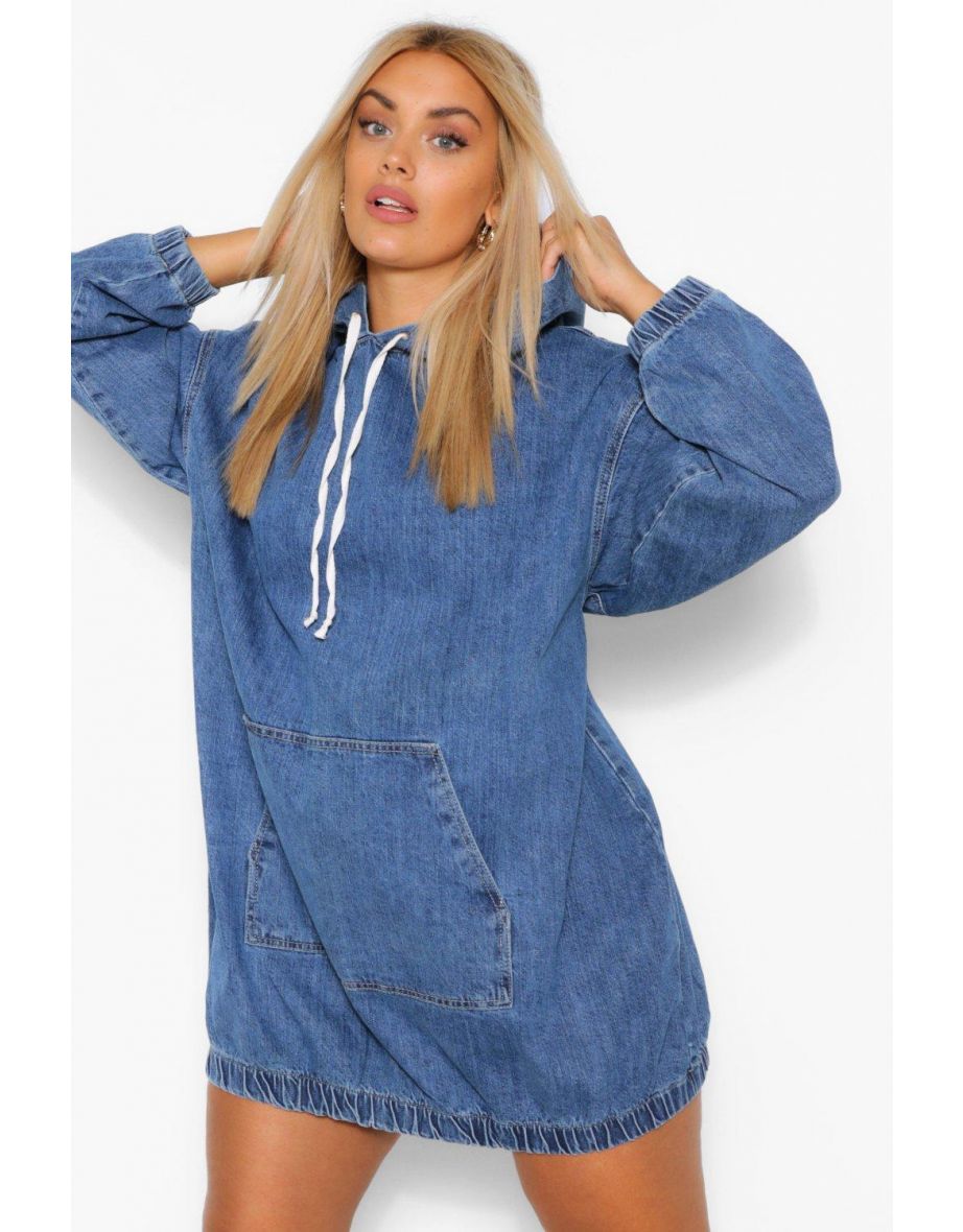 Hooded denim pullover dress sale