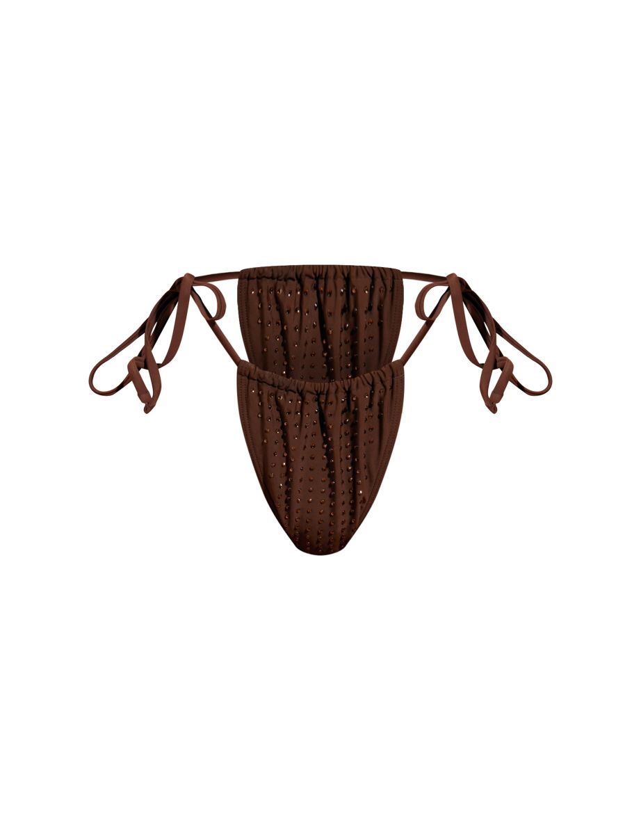 Brown Hot Fix Tie Side Bikini Bottoms - 3