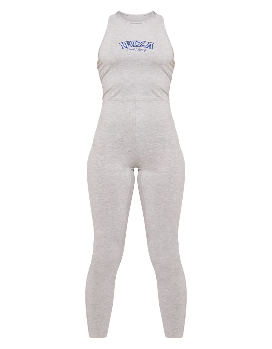 Grey Cotton Jersey Ibiza Graphic Backless Jumpsuit - 4