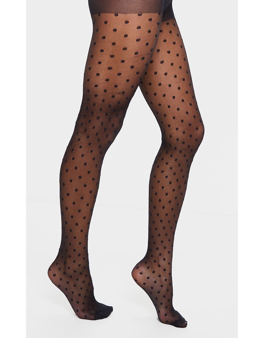 Black Medium Polka Dot Tights - 1