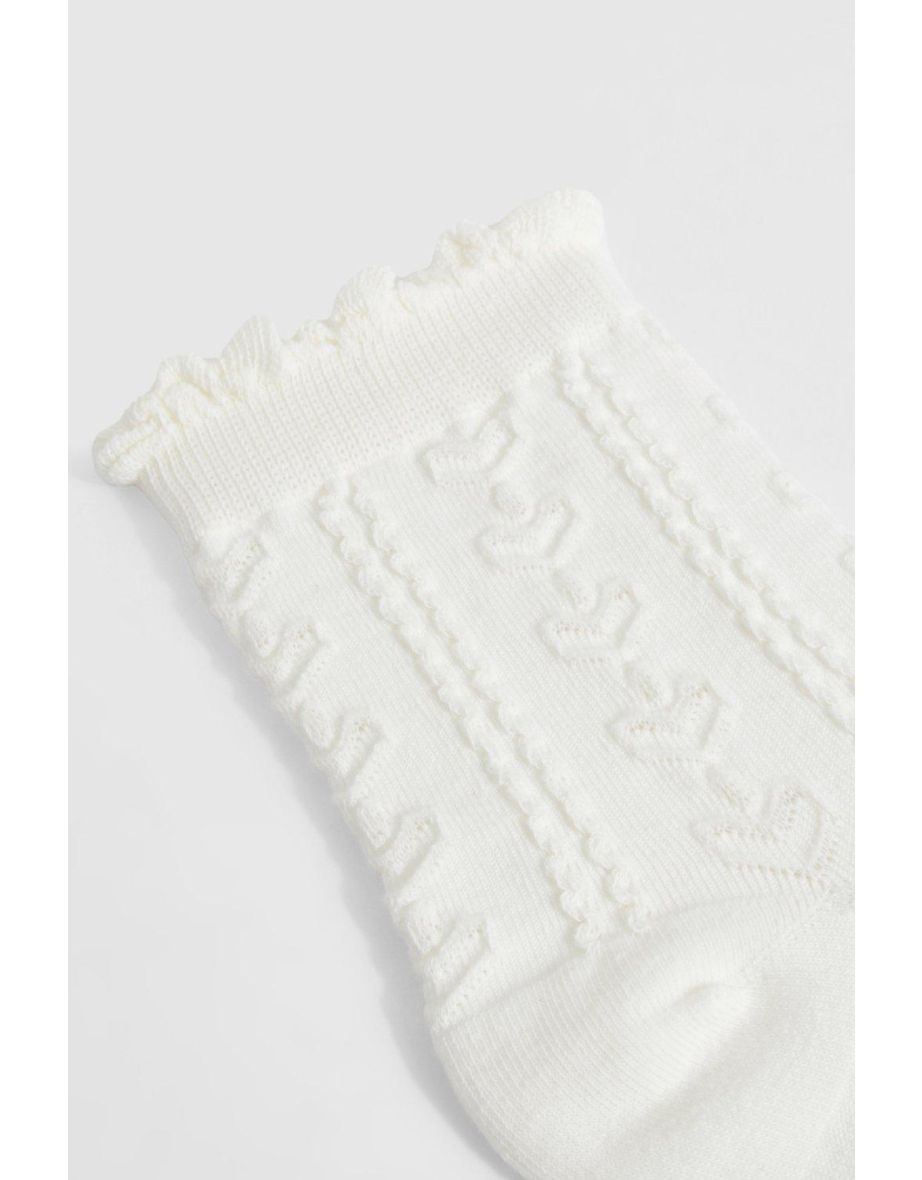 Scallop Edge Openwork Knitted Socks - cream - 2