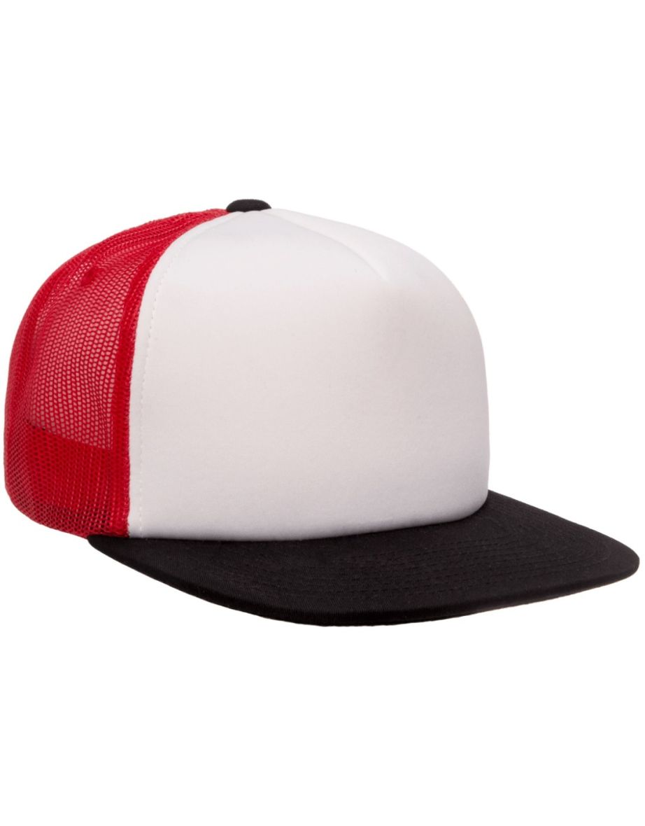 Flexfit By Yupoong Foam Trucker Cap With White Front - Red/White/Black - 3