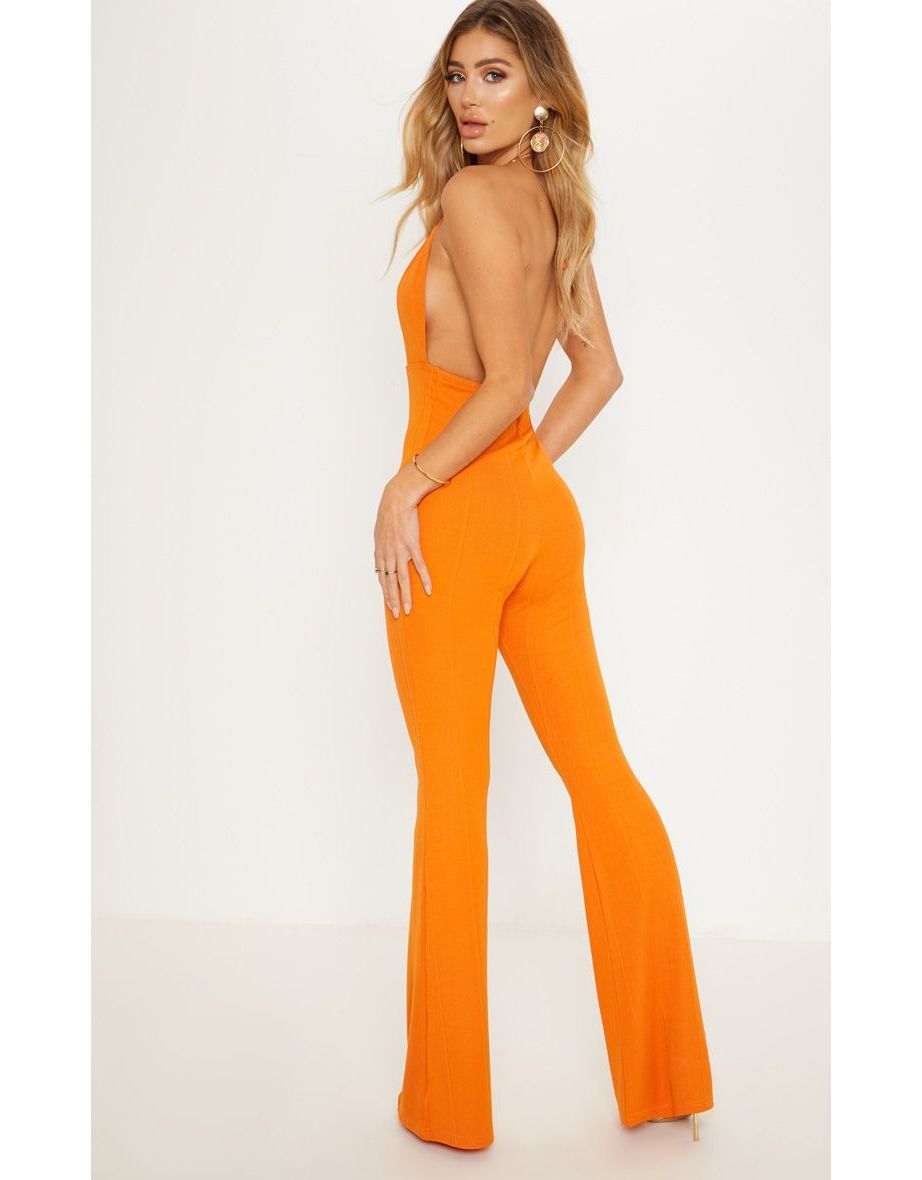 bandage plunge flared leg jumpsuit