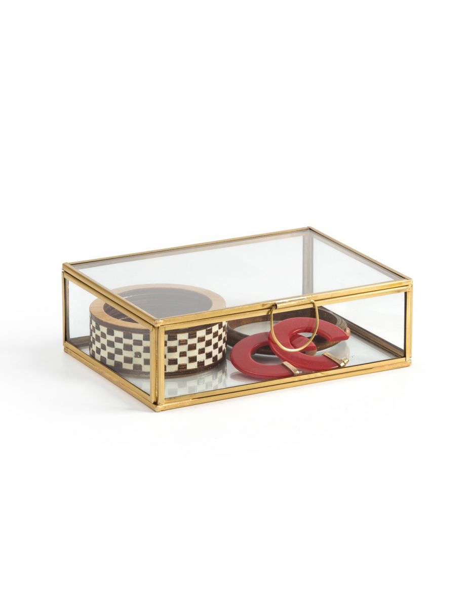 Uyova Rectangular Trinket Box in Brass/Glass - 1
