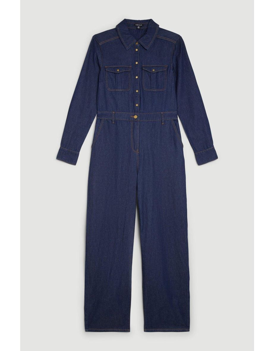Denim Long Sleeve Jumpsuit - 3