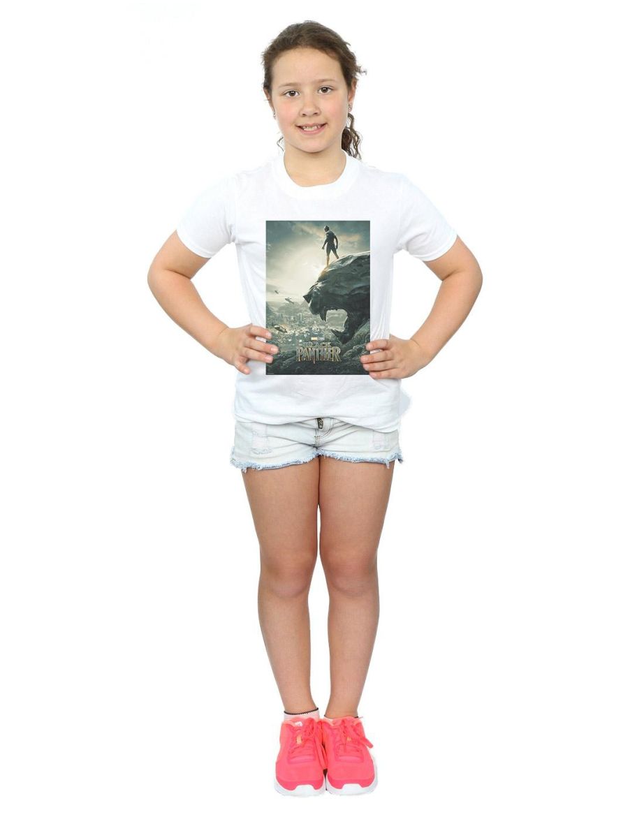 Marvel Girls Black Panther Poster Cotton T-Shirt - White - 3