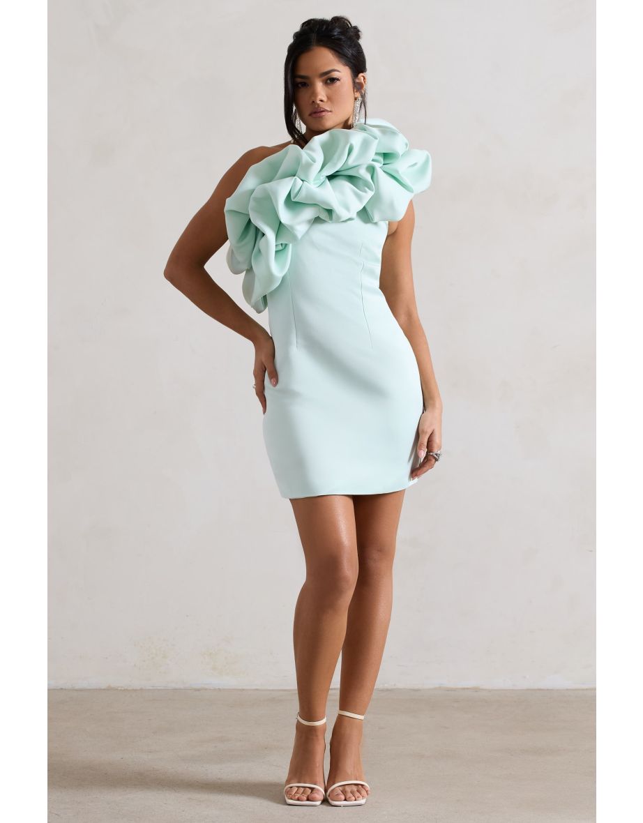 At The Opera | Mint Satin Asymmetric Ruffled Mini Dress