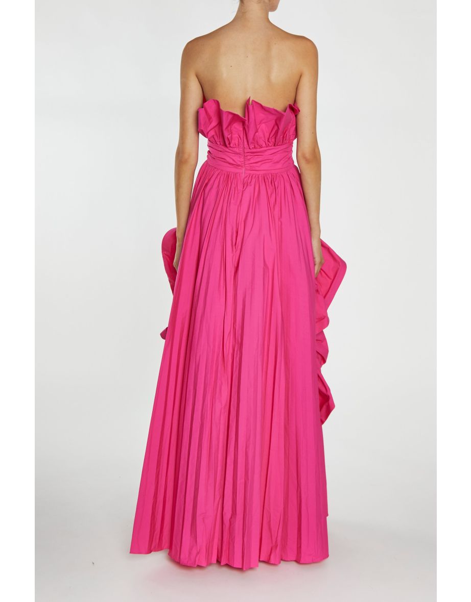 Clarissa Magenta-Pink Bandeau Pleated Ruffle Maxi-Dress - 1