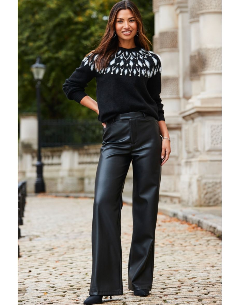 Black & White Embellished Fair Isle Jumper