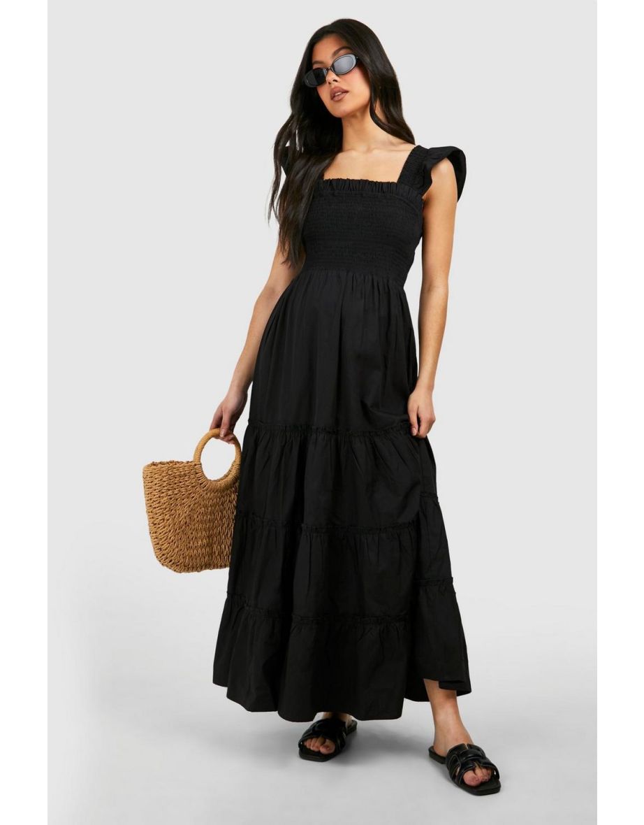 Maternity Frill Sleeve Maxi Dress - black