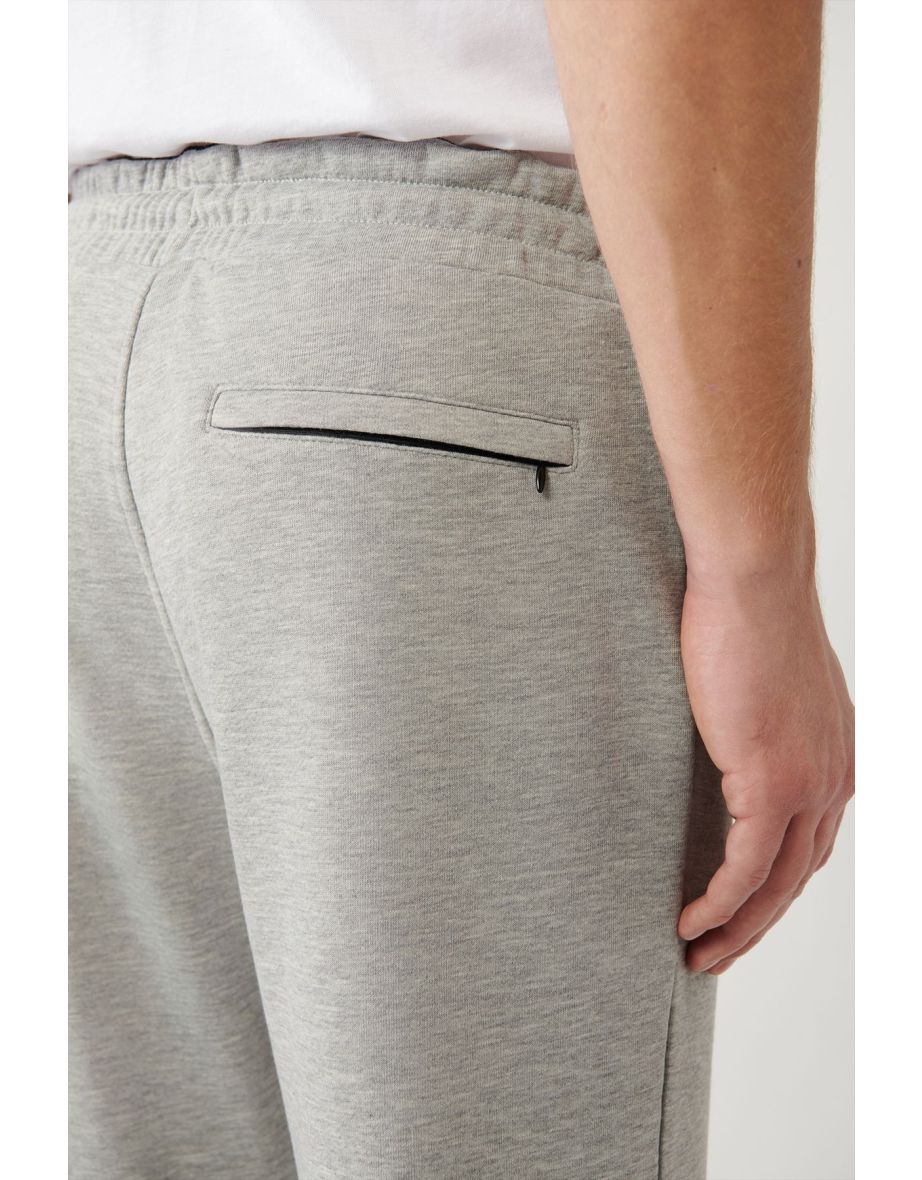 Men's Gray Sweatpants 3 Thread Waist Laced Elastic Cuff Regular Fit - 6