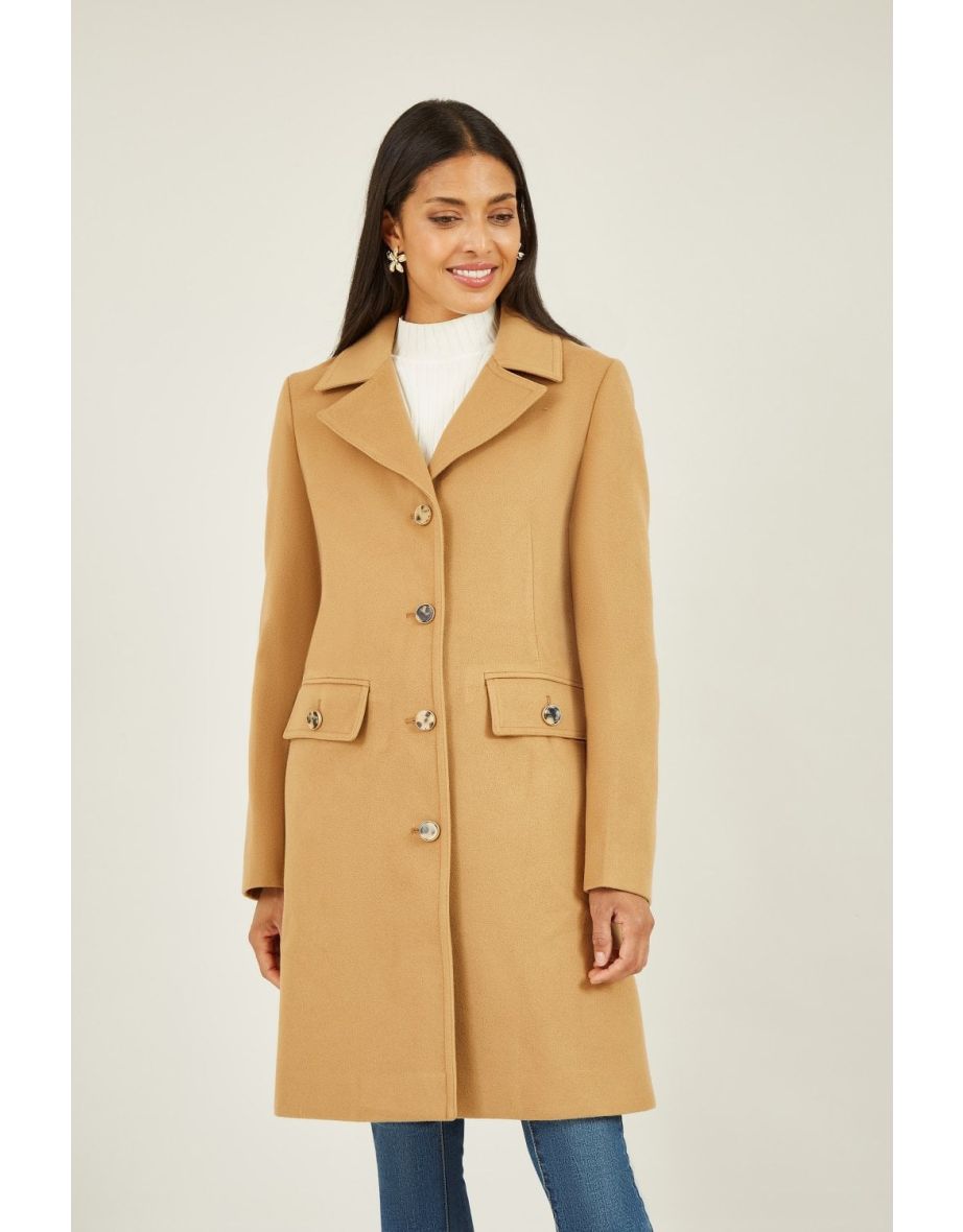 Yumi Camel Military Button Through Coat