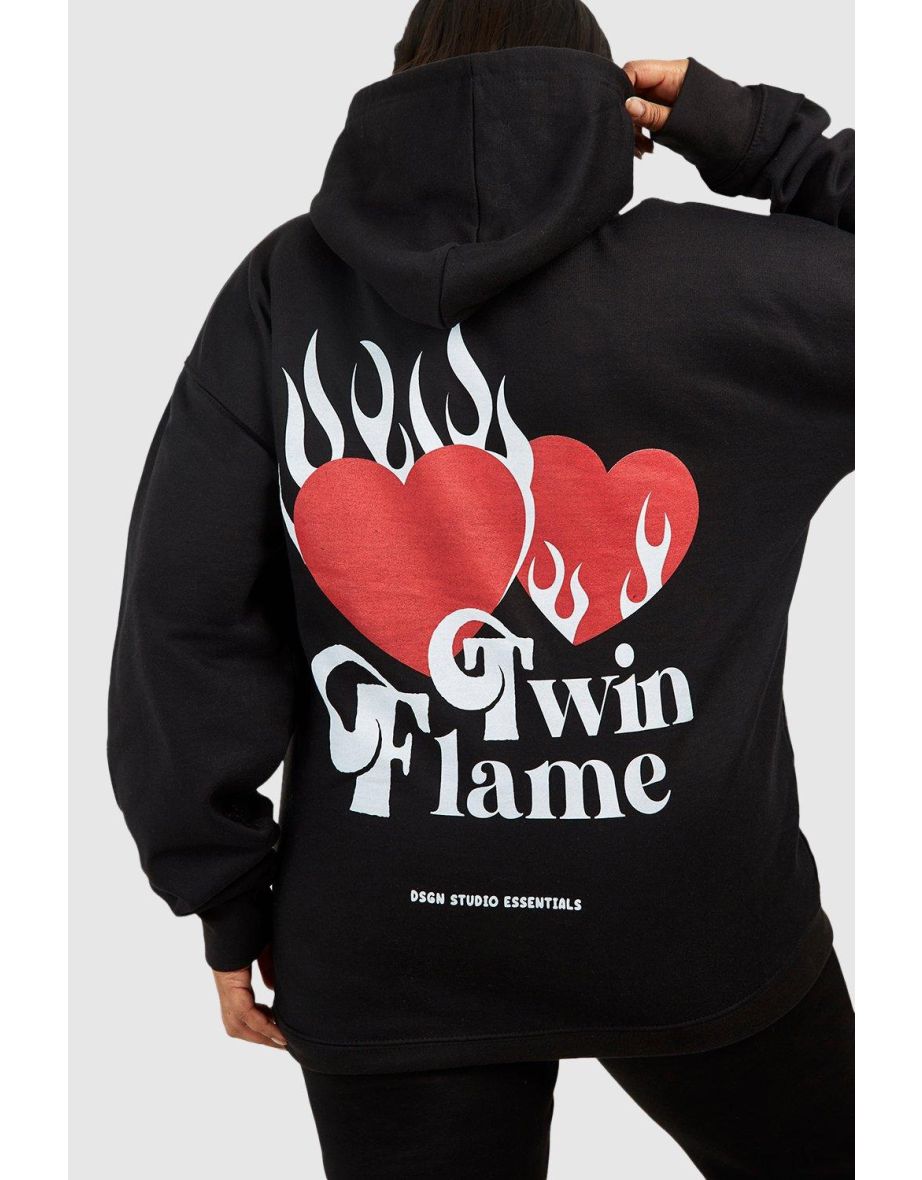 Plus Oversized Twin Flame Heart Hoodie - black - 3