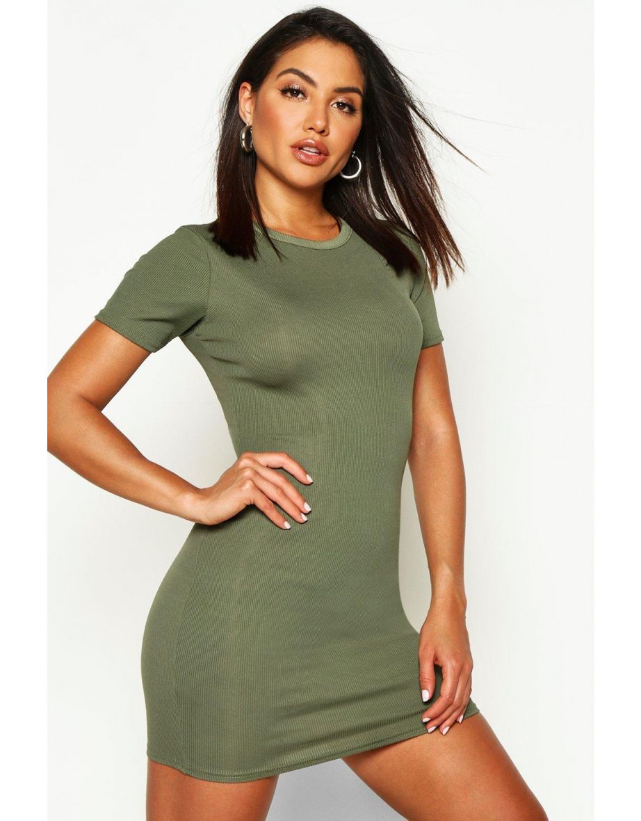 Basic rib crew bodycon dress best sale