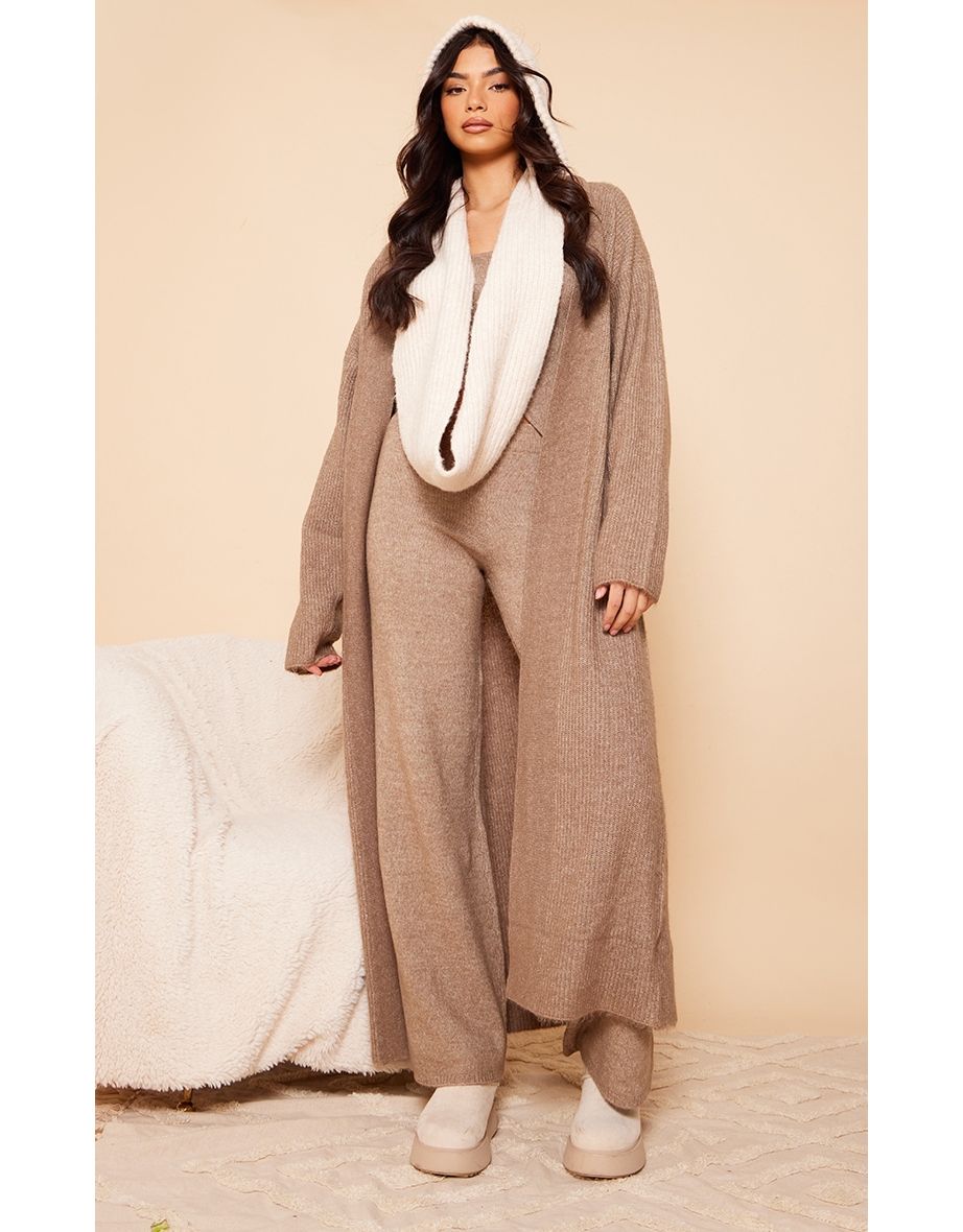 Taupe Marl Knit Rib Maxi Cardigan