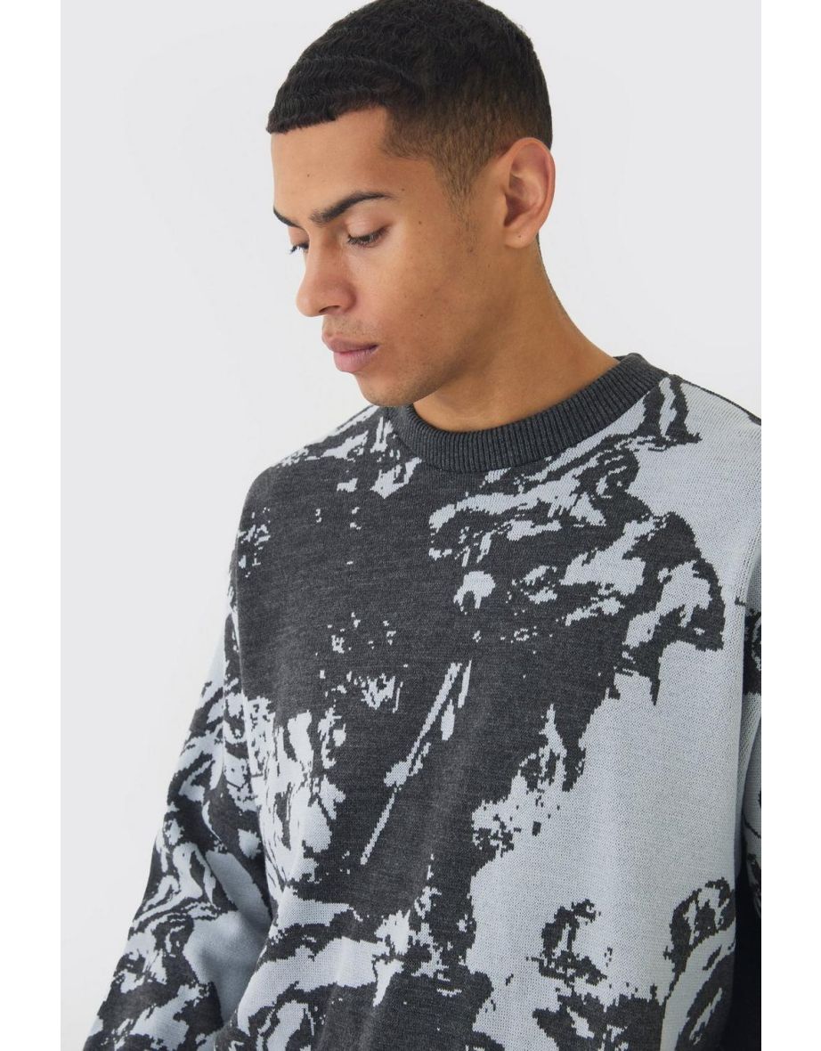 Oversized Boxy Renaissance Graphic Knit Jumper - charcoal - 2