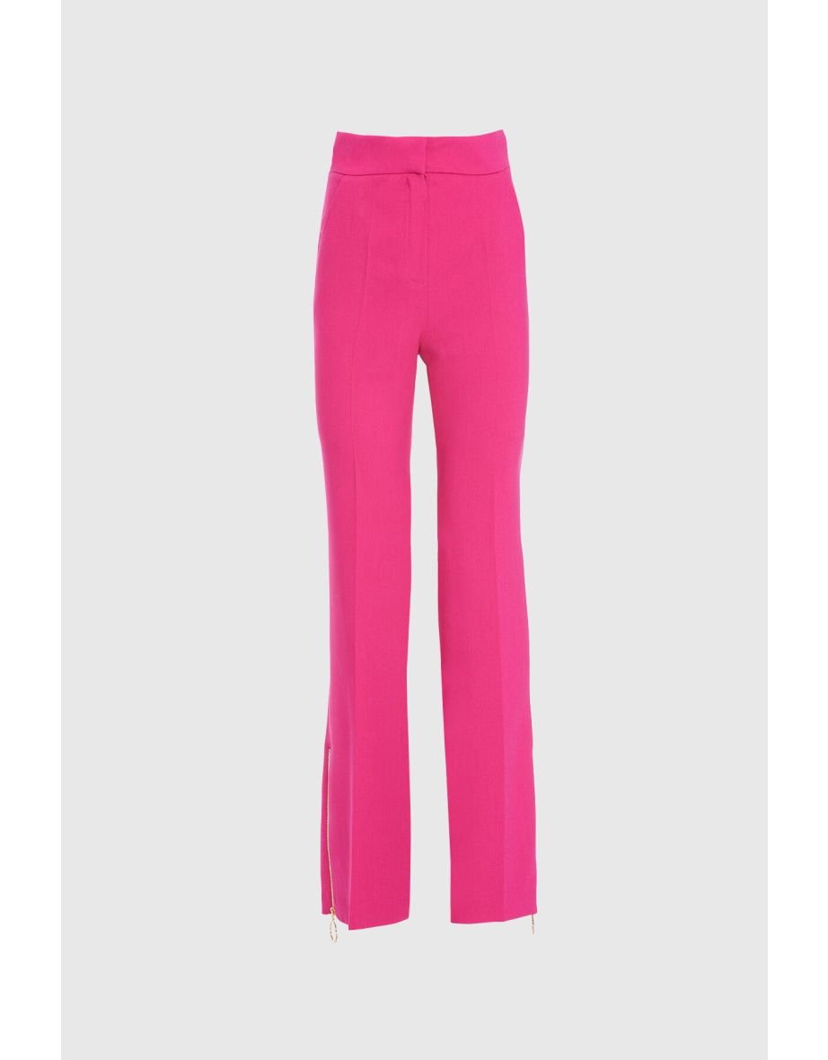 High Waist Pink Pants With Leg Zipper Detail