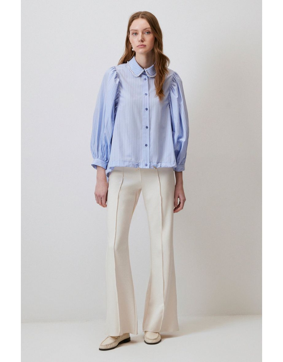 STRIPED SHIRT WITH PEARL COLLAR