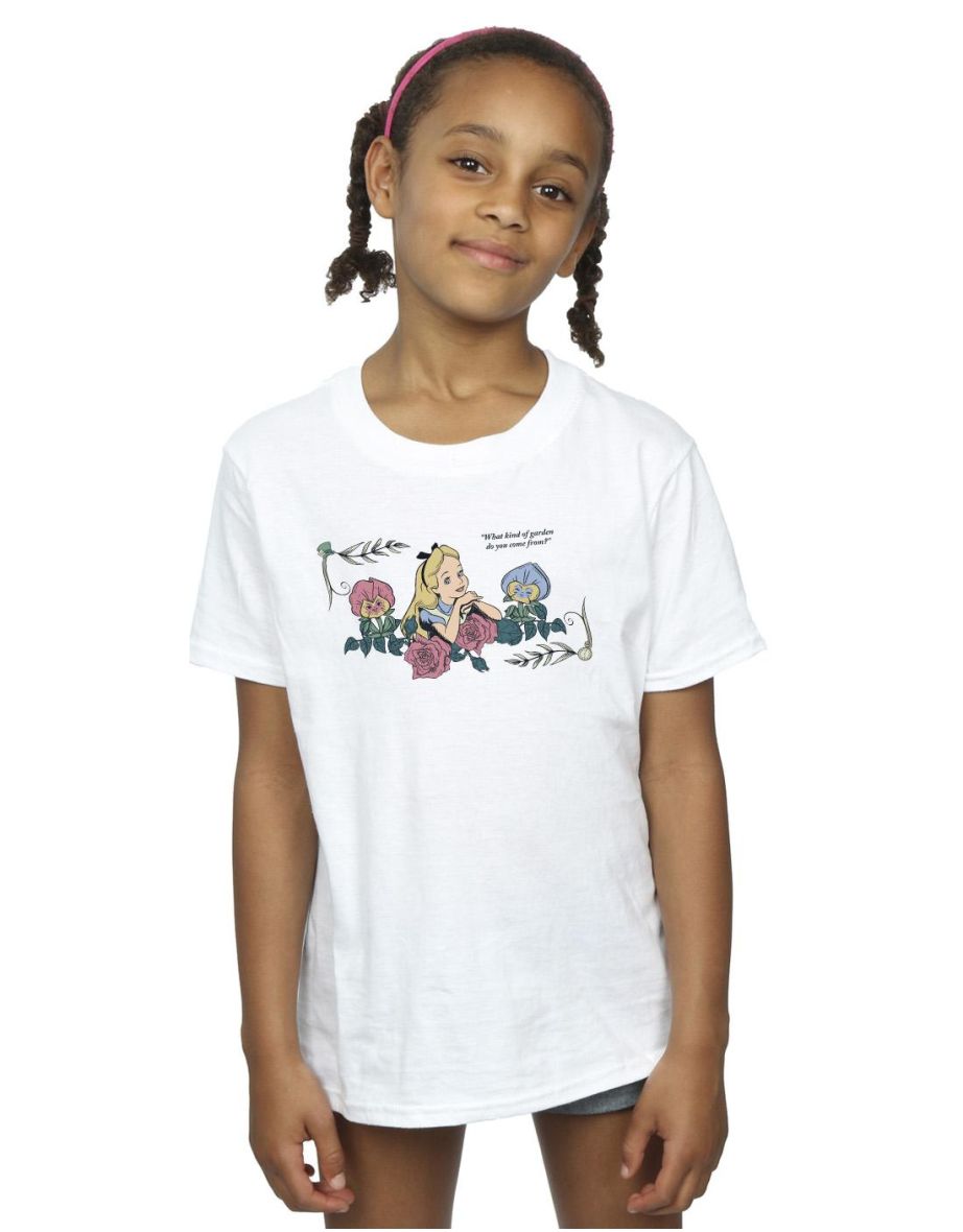 Disney Girls Alice In Wonderland What Kind Of Garden Cotton T-Shirt - White
