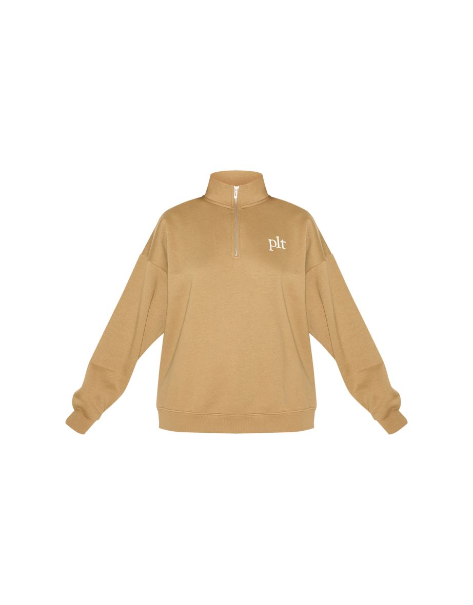PRETTYLITTLETHING Olive Printed Quarter Zip Sweatshirt - 4