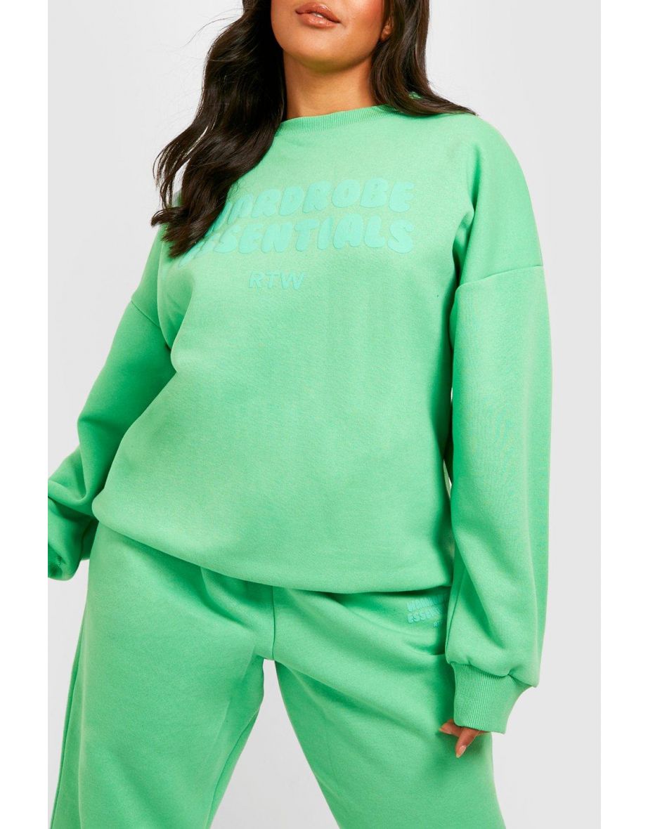 Plus Wardrobe Essentials Slogan Sweater Tracksuit - green - 3