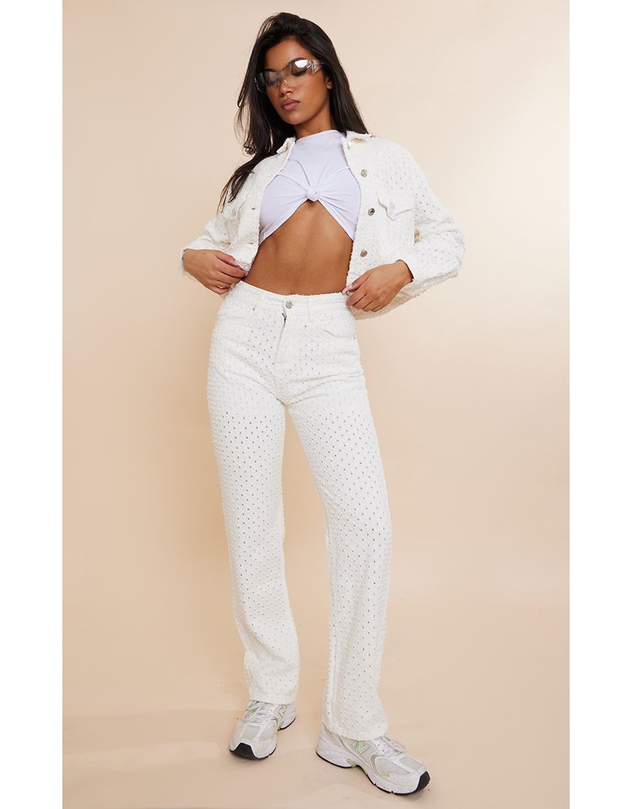 Off White Textured Jeans