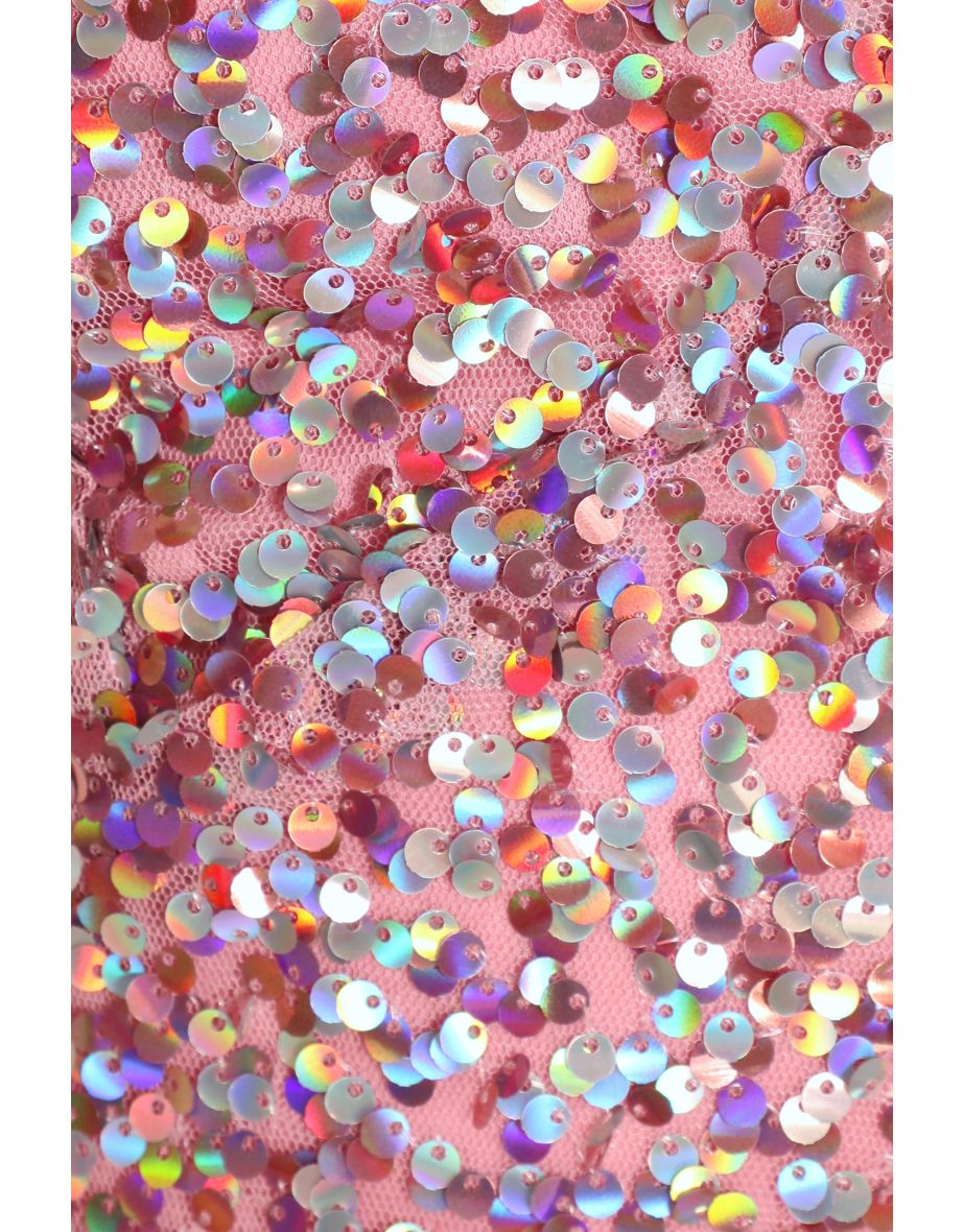 Quiz Pink Sequin Iridescent Crop Top - 5