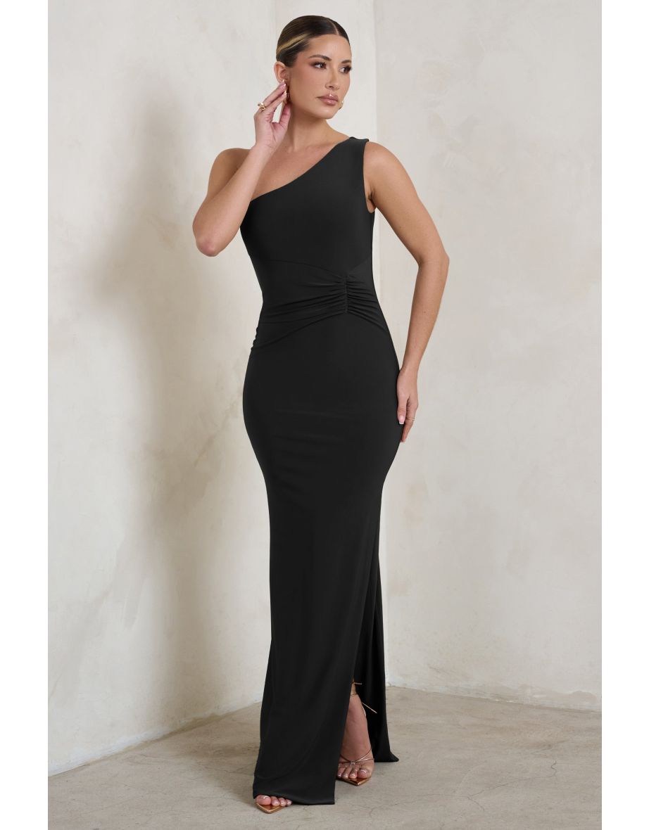 Shop Kary Black One Shoulder Thigh Split Maxi Dress Online in Bahrain VogaCloset