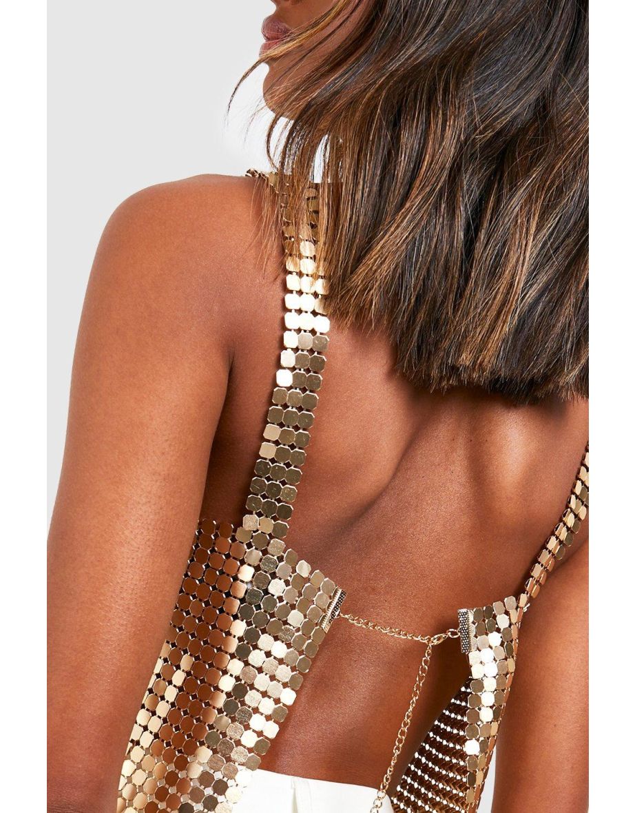 Chainmail Square Neck Cropped Top - gold - 3