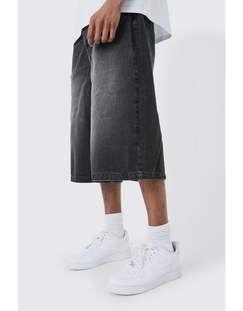 Tall Long Line Denim Jorts In Washed Black - washed black