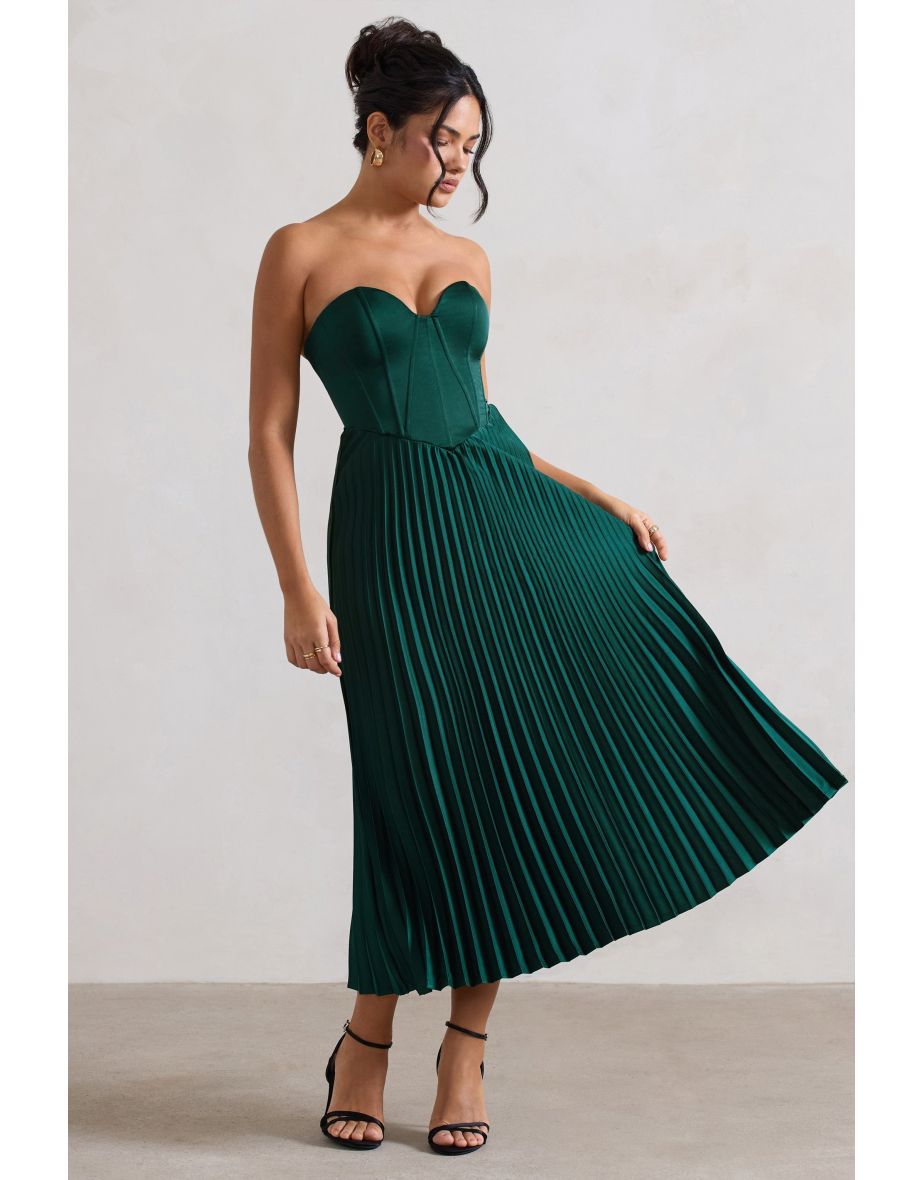 Bordeaux | Green Satin Corset Style Midaxi Dress