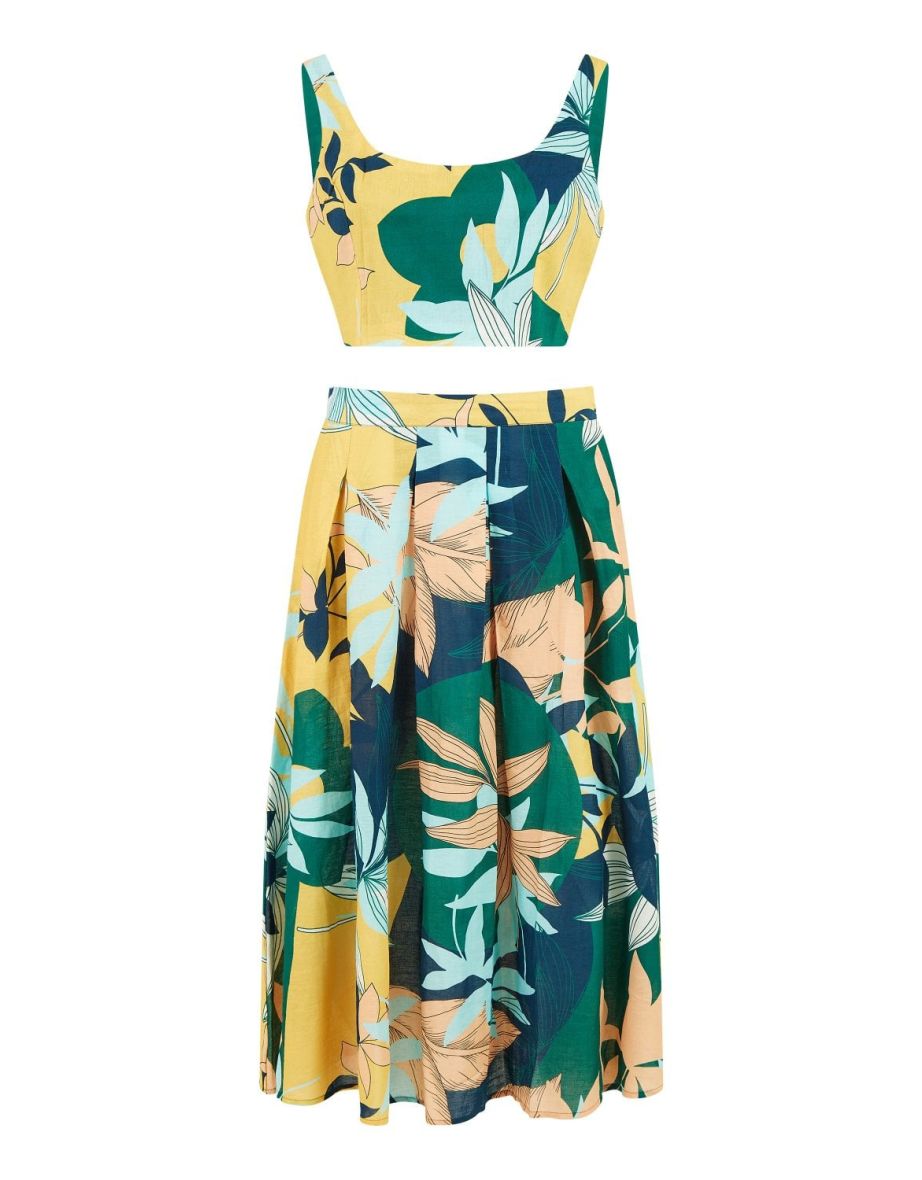 Yumi Multicolour Organic Cotton Leaf Print  Skirt - 4