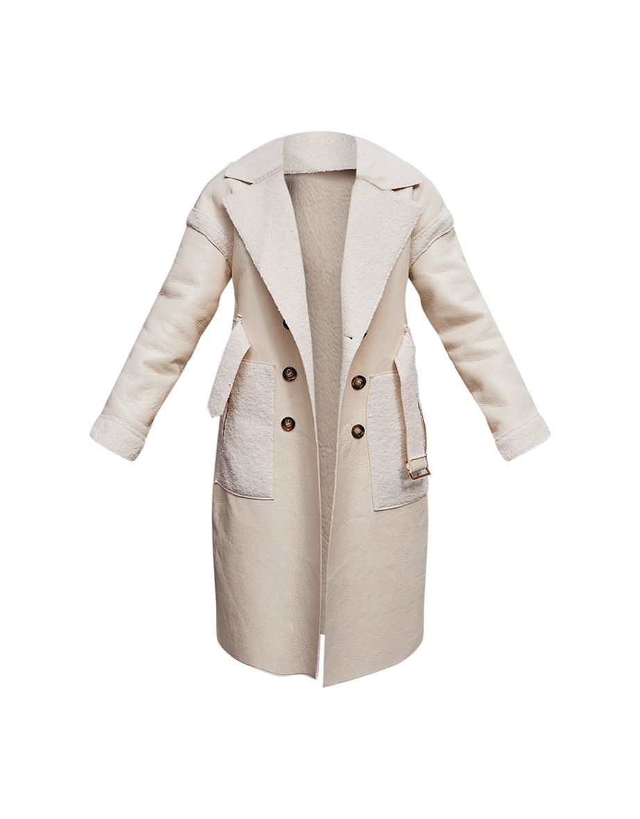 Cream Beige PU Borg Reversible Trench Coat - 4