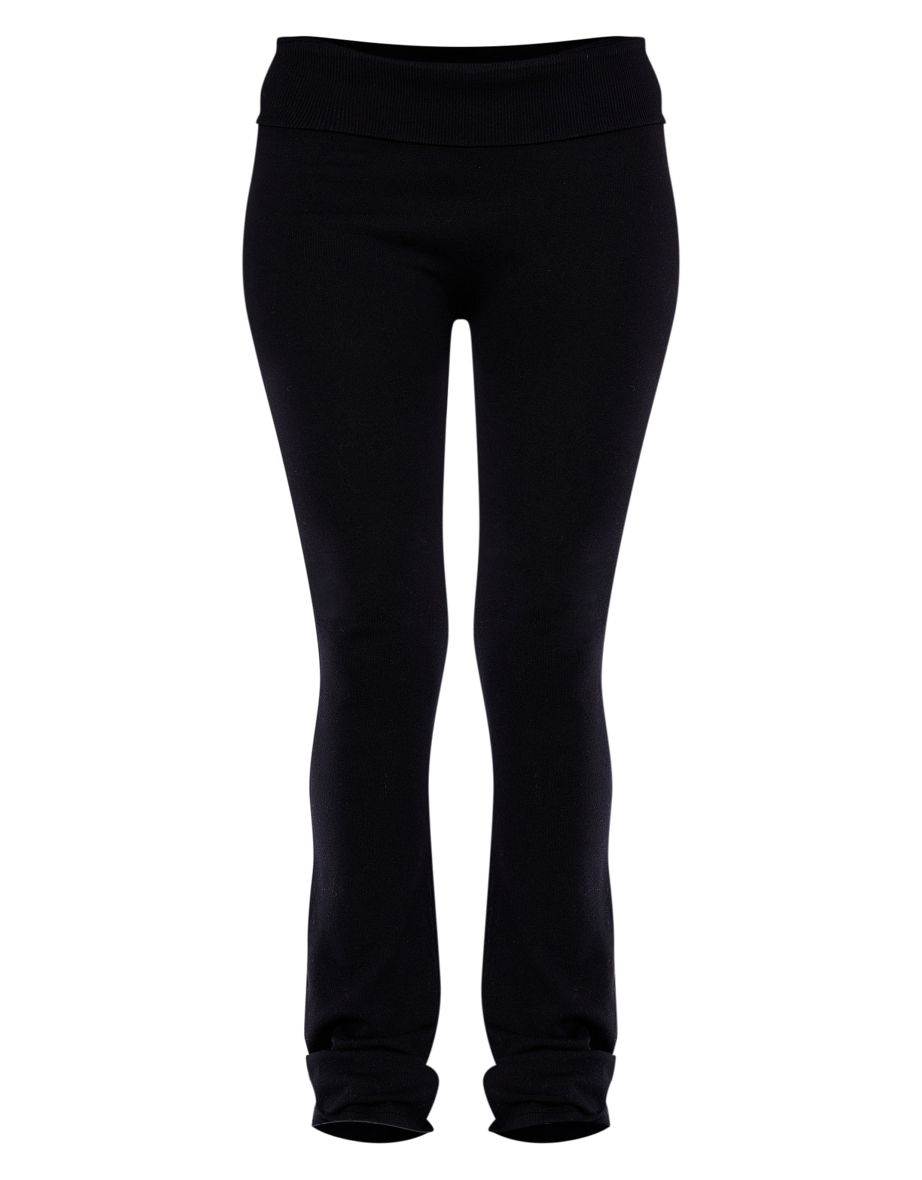 Black Contrast Waistband Kick Flare Knit Leggings - 4