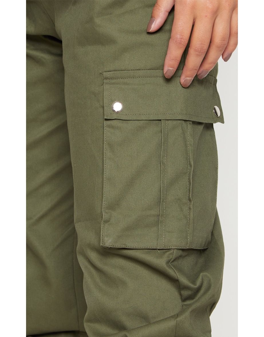 Petite Khaki Pocket Detail Cargo Trousers - 4