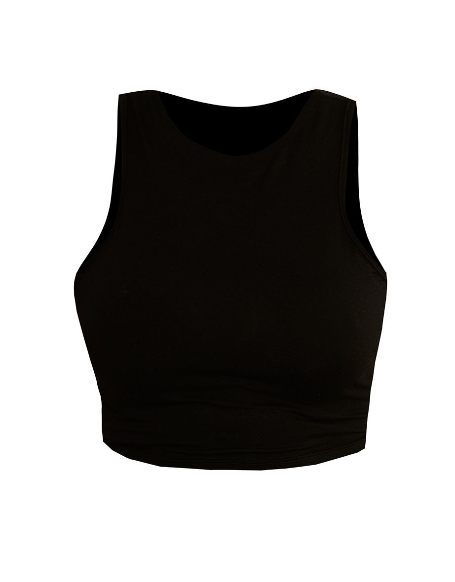 Plus Black Racer Neck Crop Top - 4