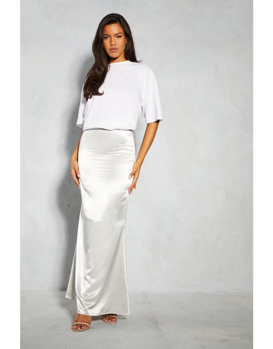 Metallic Satin High Waisted Fishtail Maxi Skirt